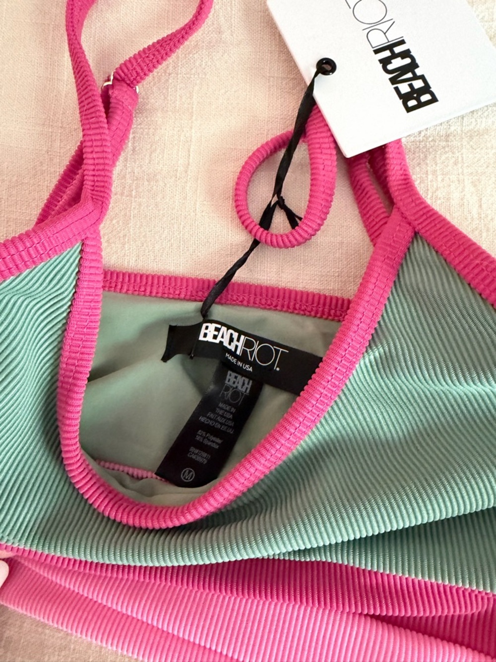 Beach Riot Pink and Mint Ribbed Bikini Top - Picture 2 of 3